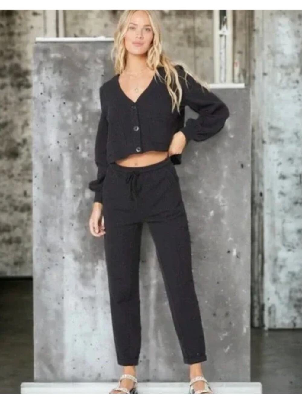 L*SPACE | Black Dune 2 Piece Lounge Set Cardigan and Pants | Medium